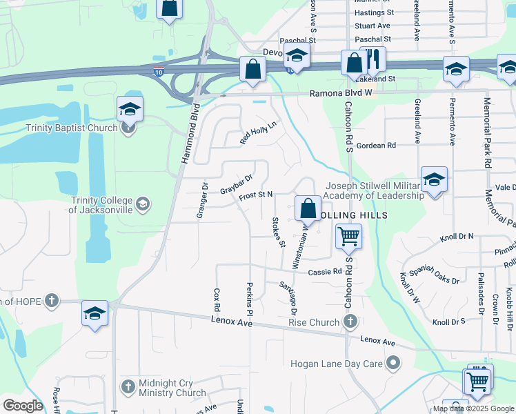 map of restaurants, bars, coffee shops, grocery stores, and more near 936 Chapman Dr in Jacksonville