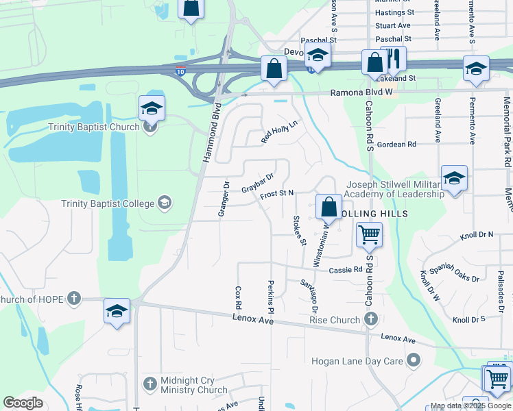 map of restaurants, bars, coffee shops, grocery stores, and more near 8502 Frost Street North in Jacksonville