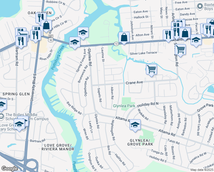 map of restaurants, bars, coffee shops, grocery stores, and more near 413 Laurina Street in Jacksonville