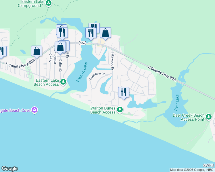 map of restaurants, bars, coffee shops, grocery stores, and more near 28 Tresca Drive in Santa Rosa Beach