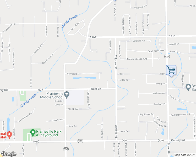 map of restaurants, bars, coffee shops, grocery stores, and more near 16325 Turning Leaf Drive in Prairieville