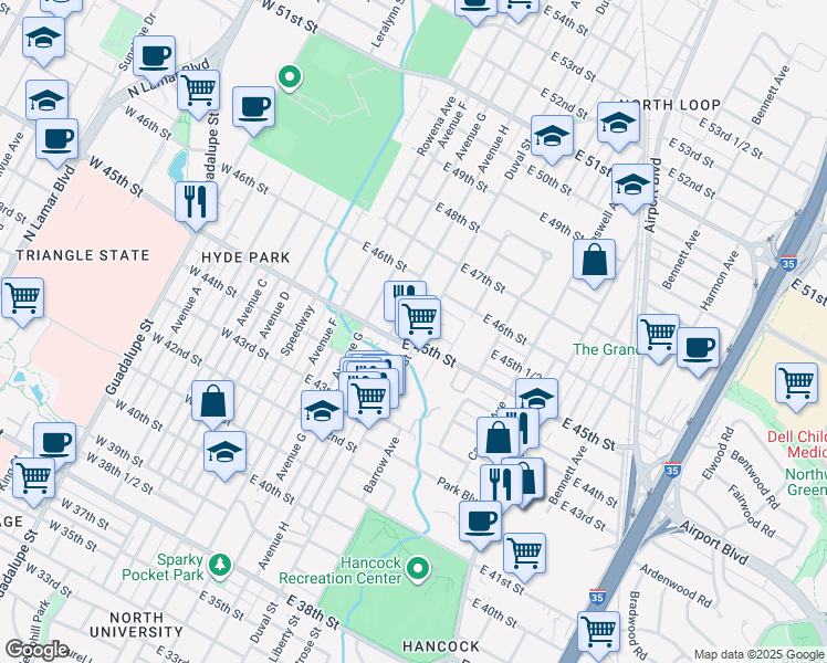 map of restaurants, bars, coffee shops, grocery stores, and more near in Austin
