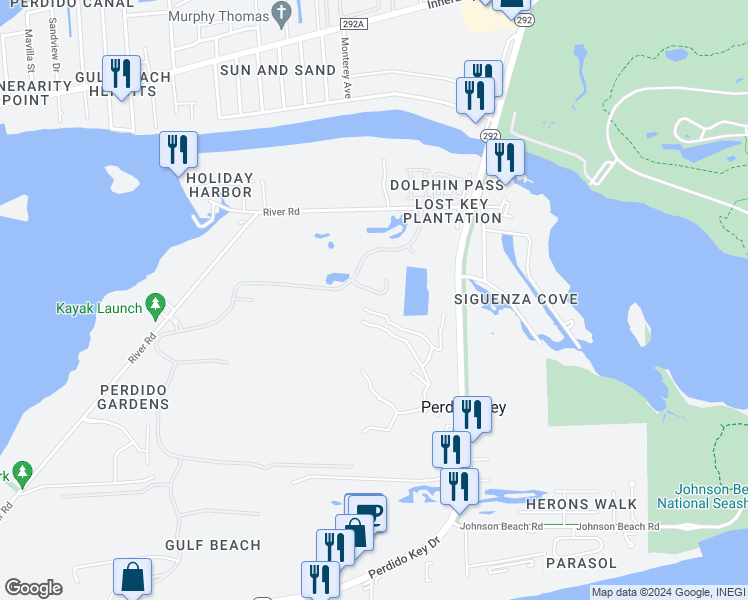 map of restaurants, bars, coffee shops, grocery stores, and more near 617 Clubhouse Terrace in Pensacola