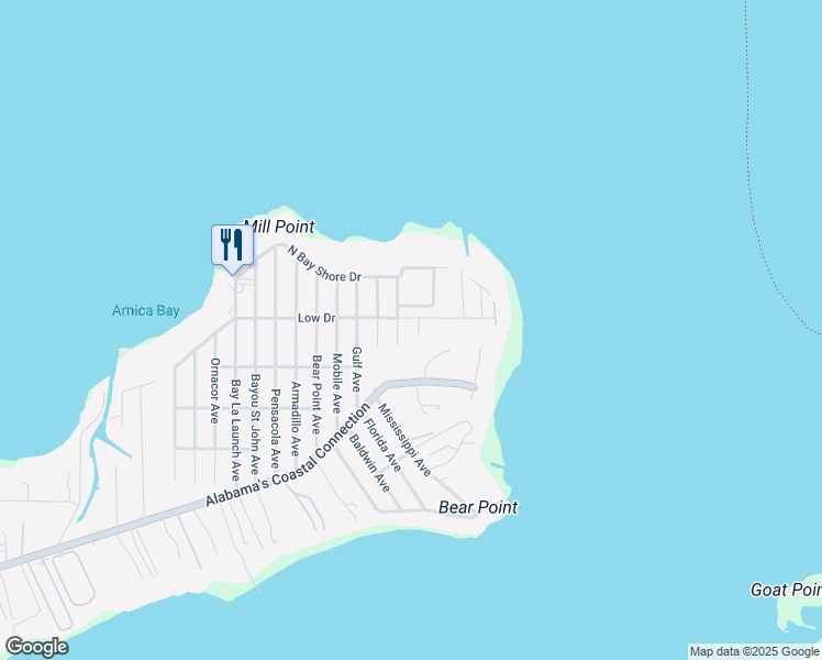 map of restaurants, bars, coffee shops, grocery stores, and more near 5625 Georgia Street in Orange Beach