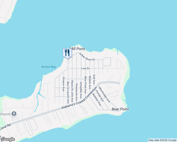 map of restaurants, bars, coffee shops, grocery stores, and more near 5645 Bear Point Avenue in Orange Beach