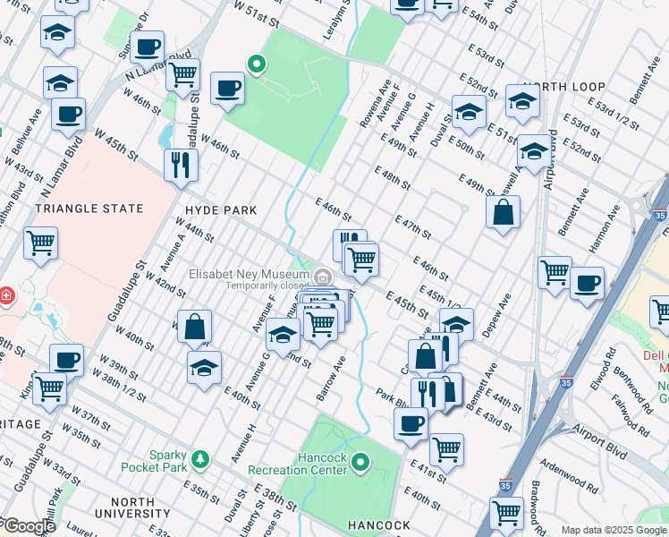 map of restaurants, bars, coffee shops, grocery stores, and more near in Austin