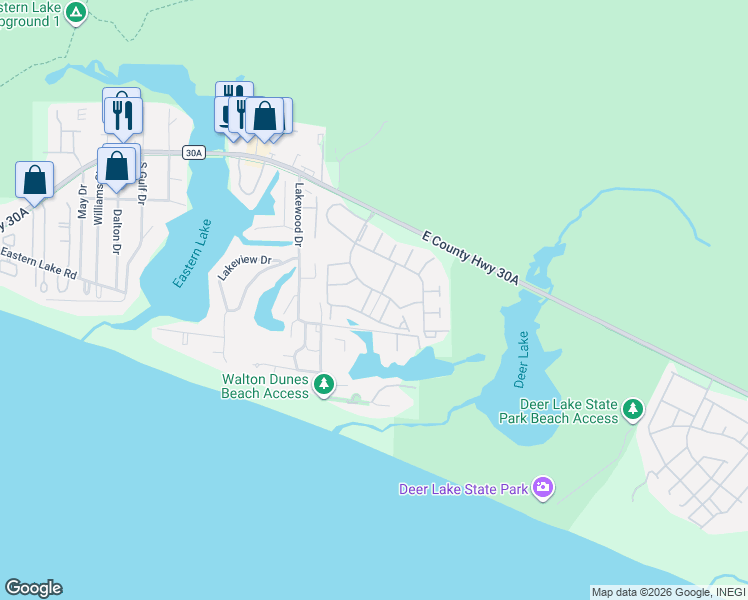 map of restaurants, bars, coffee shops, grocery stores, and more near 30 Clove Hitch Lane in Santa Rosa Beach