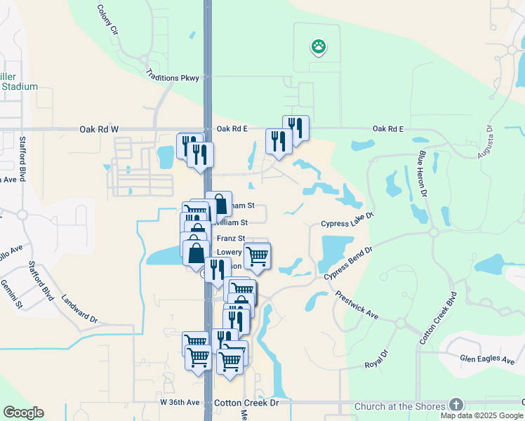 map of restaurants, bars, coffee shops, grocery stores, and more near 5661 Dee Street in Gulf Shores