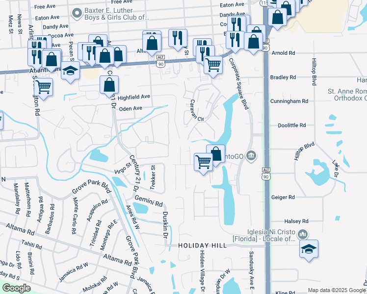 map of restaurants, bars, coffee shops, grocery stores, and more near in Jacksonville