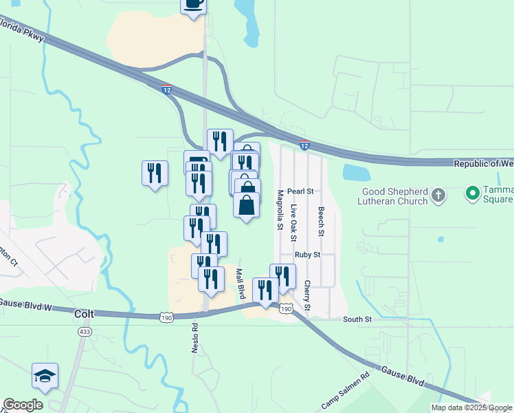 map of restaurants, bars, coffee shops, grocery stores, and more near 150 Northshore Boulevard in Slidell