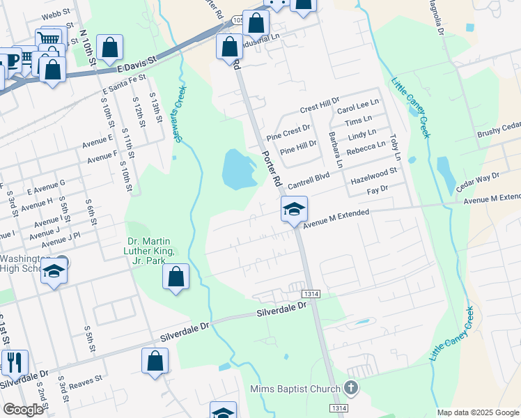 map of restaurants, bars, coffee shops, grocery stores, and more near 1485 Avenue M in Conroe