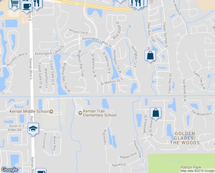 map of restaurants, bars, coffee shops, grocery stores, and more near 2200 Heath Green Place South in Jacksonville