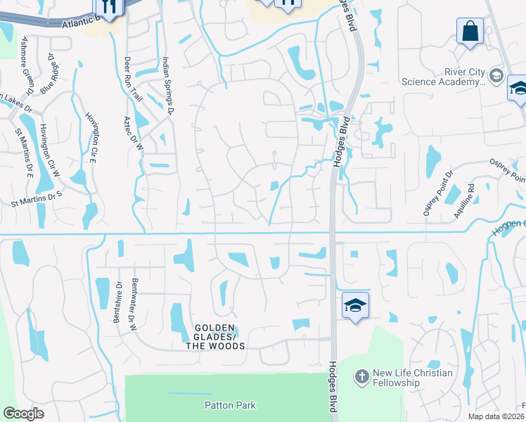 map of restaurants, bars, coffee shops, grocery stores, and more near 2351 Fallen Tree Drive West in Jacksonville