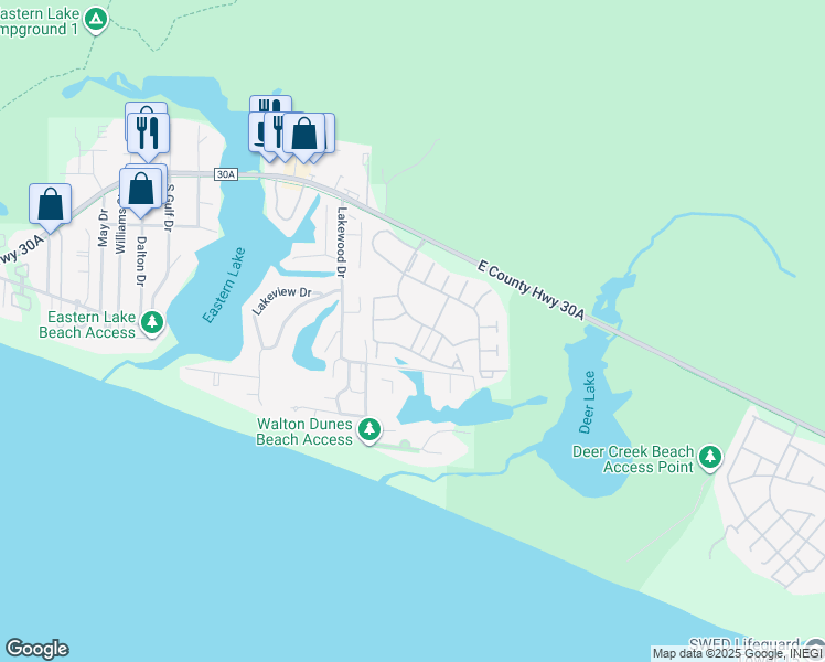 map of restaurants, bars, coffee shops, grocery stores, and more near 30 Clove Hitch Lane in Santa Rosa Beach