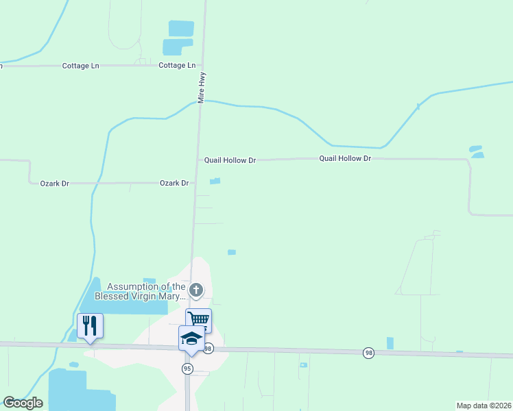 map of restaurants, bars, coffee shops, grocery stores, and more near 6174 Mire Highway in Church Point