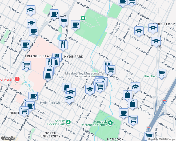 map of restaurants, bars, coffee shops, grocery stores, and more near in Austin