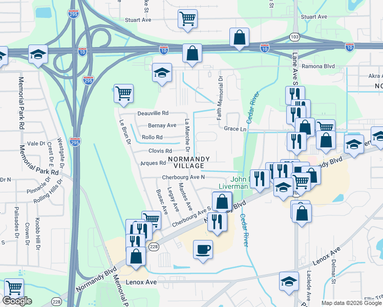 map of restaurants, bars, coffee shops, grocery stores, and more near 925 La Marche Drive in Jacksonville