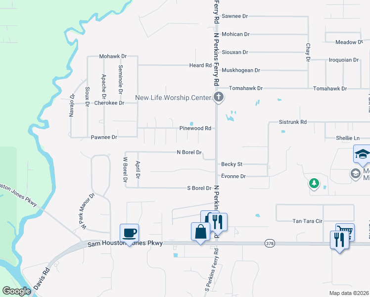 map of restaurants, bars, coffee shops, grocery stores, and more near 1742 N Borel Dr in Lake Charles