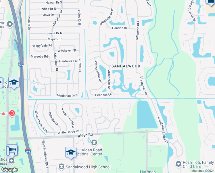 map of restaurants, bars, coffee shops, grocery stores, and more near 2152 Ardencroft Drive in Jacksonville