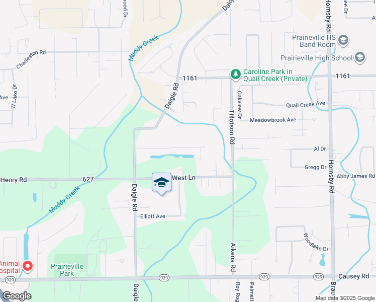 map of restaurants, bars, coffee shops, grocery stores, and more near 39143 Balmoral Drive in Prairieville