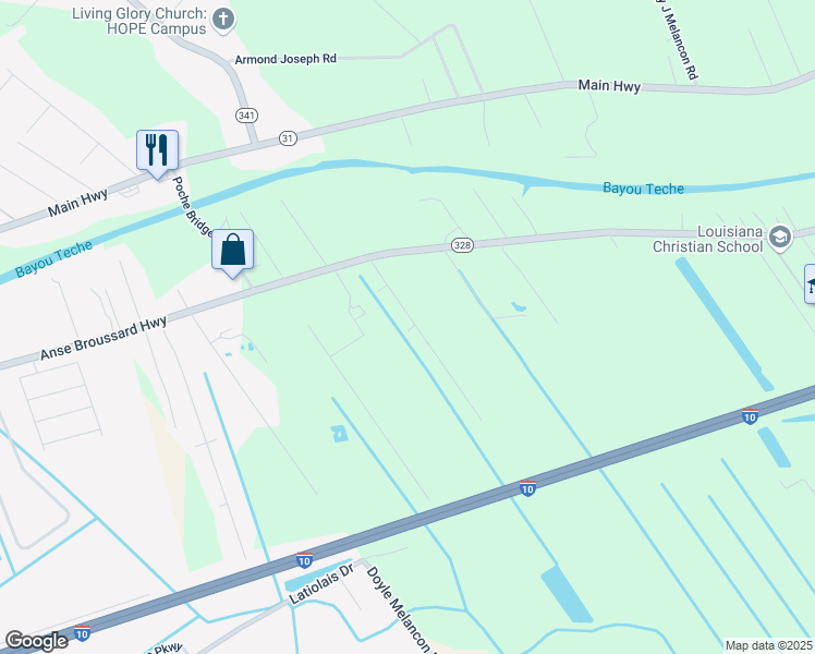 map of restaurants, bars, coffee shops, grocery stores, and more near 1036 Gail Road in Breaux Bridge