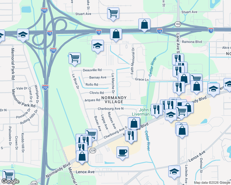 map of restaurants, bars, coffee shops, grocery stores, and more near 925 La Marche Drive in Jacksonville