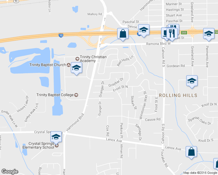map of restaurants, bars, coffee shops, grocery stores, and more near 8518 Graybar Drive in Jacksonville