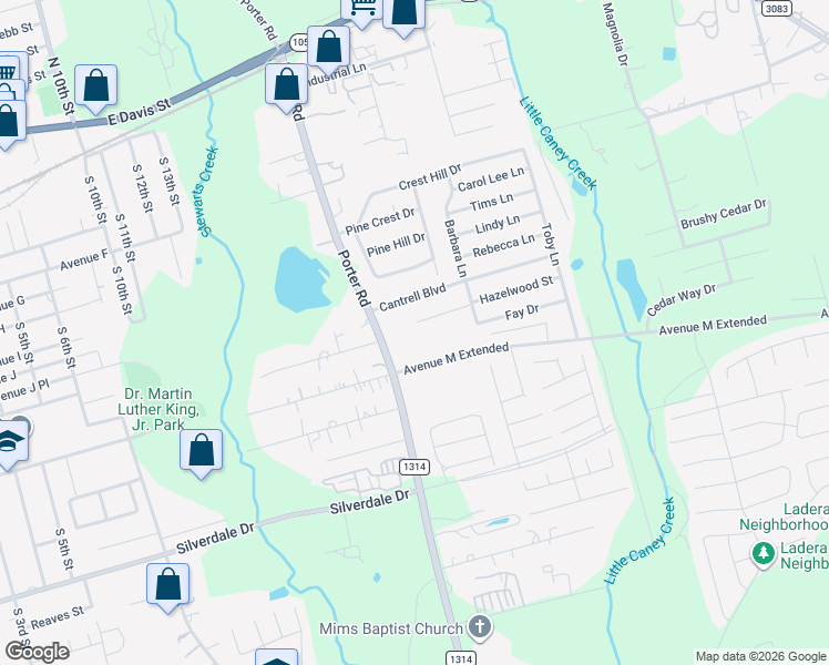 map of restaurants, bars, coffee shops, grocery stores, and more near 1604 Hazelwood Street in Conroe