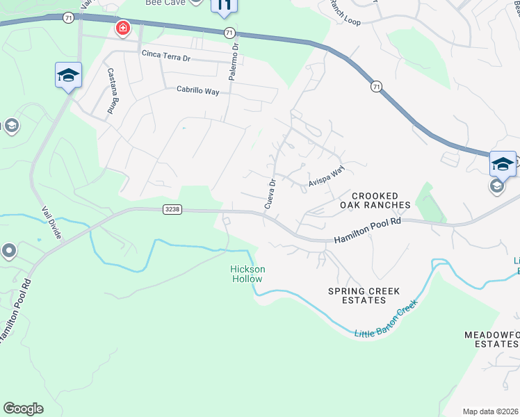 map of restaurants, bars, coffee shops, grocery stores, and more near 15101 Hamilton Pool Road in Austin