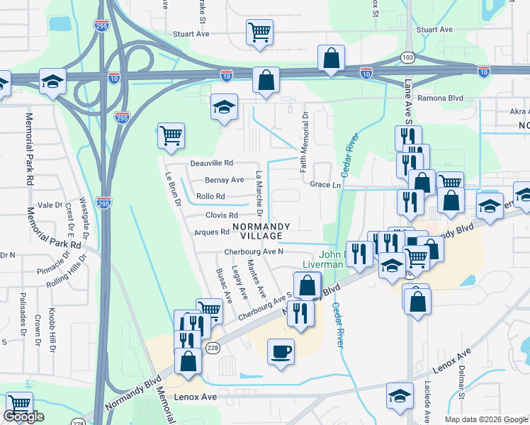 map of restaurants, bars, coffee shops, grocery stores, and more near 925 La Marche Drive in Jacksonville