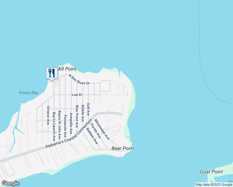 map of restaurants, bars, coffee shops, grocery stores, and more near 29842 Low Drive in Orange Beach