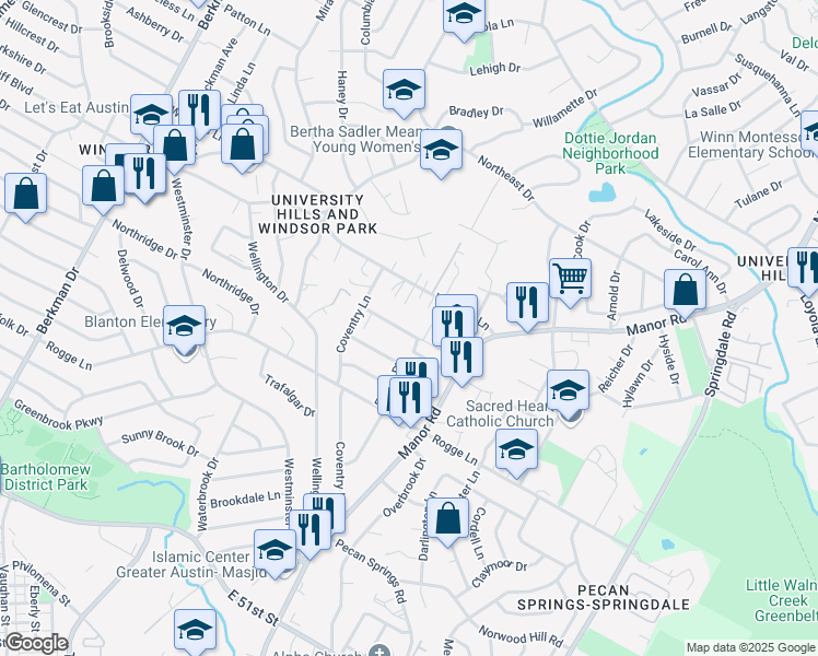 map of restaurants, bars, coffee shops, grocery stores, and more near in Austin