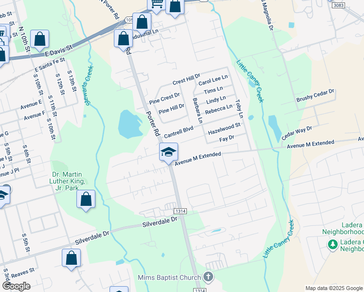 map of restaurants, bars, coffee shops, grocery stores, and more near 1604 Hazelwood Street in Conroe