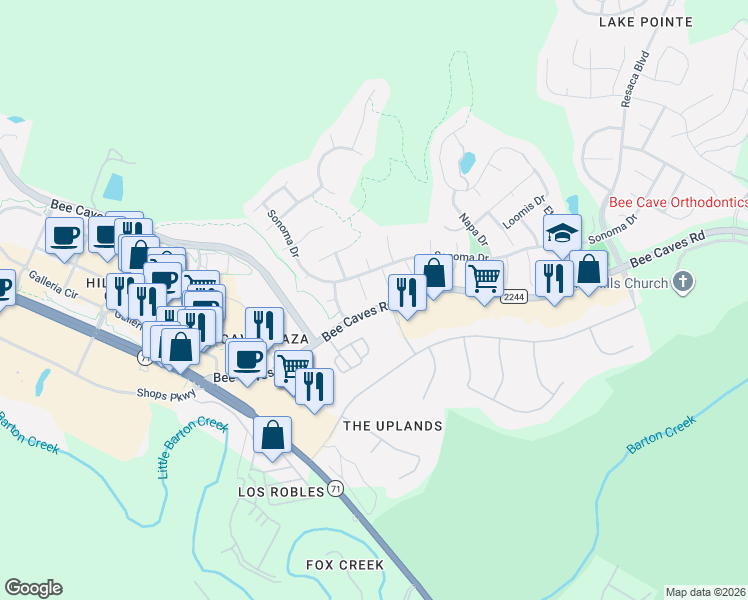 map of restaurants, bars, coffee shops, grocery stores, and more near 3521 Savoy Court in Austin