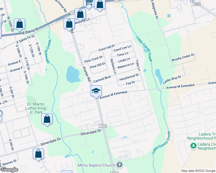 map of restaurants, bars, coffee shops, grocery stores, and more near 1604 Hazelwood Street in Conroe