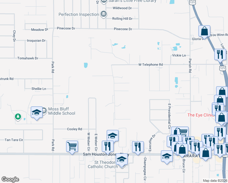 map of restaurants, bars, coffee shops, grocery stores, and more near 525 Morrow Rd in Moss Bluff