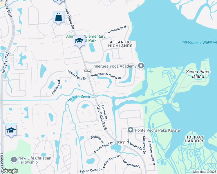 map of restaurants, bars, coffee shops, grocery stores, and more near 13850 Hollow Log Court in Jacksonville