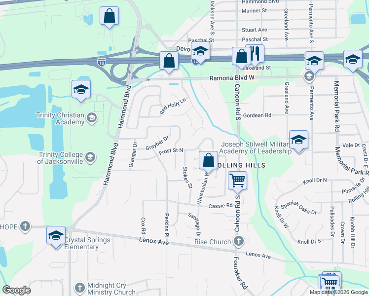 map of restaurants, bars, coffee shops, grocery stores, and more near 893 Pinemeadow Cove in Jacksonville