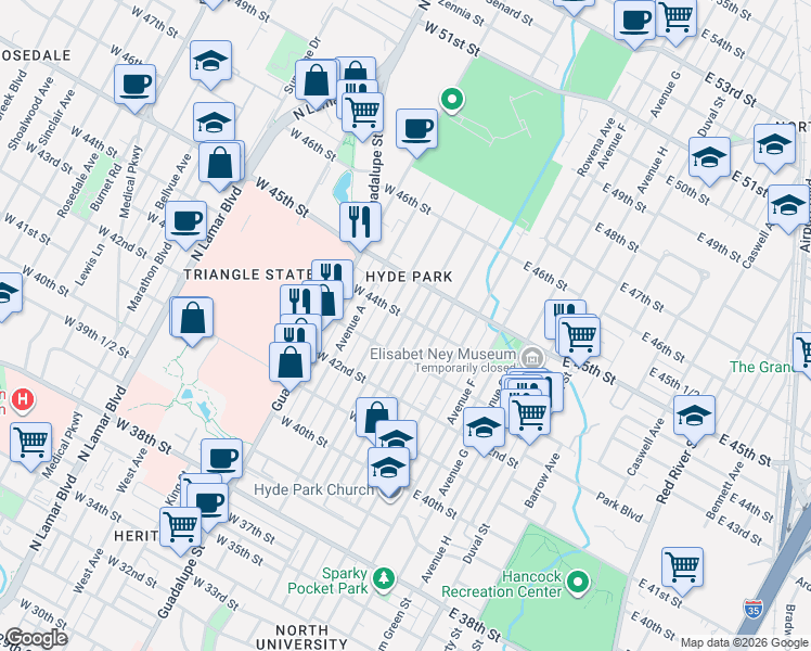 map of restaurants, bars, coffee shops, grocery stores, and more near in Austin