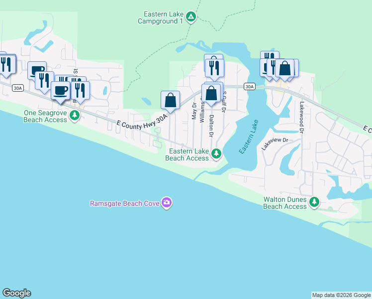 map of restaurants, bars, coffee shops, grocery stores, and more near 247 May Drive in Santa Rosa Beach