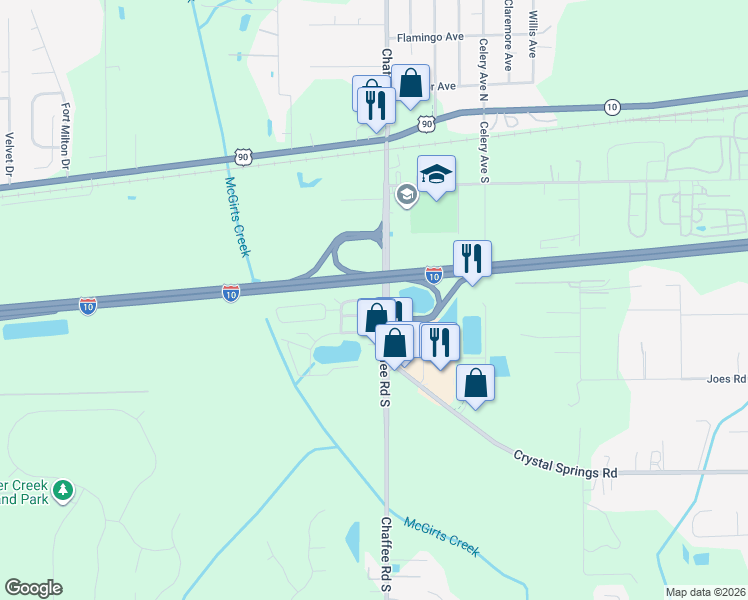 map of restaurants, bars, coffee shops, grocery stores, and more near Highway 8 in Jacksonville