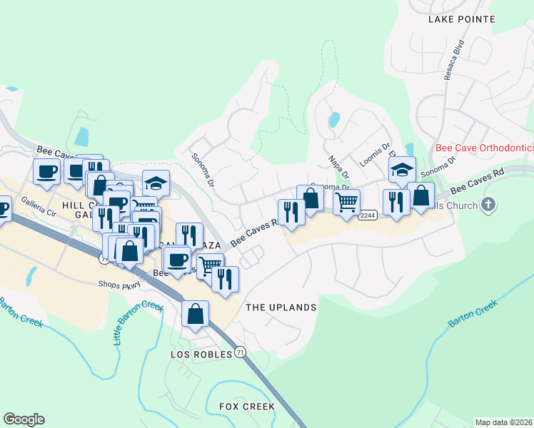 map of restaurants, bars, coffee shops, grocery stores, and more near 3501 Savoy Court in Austin