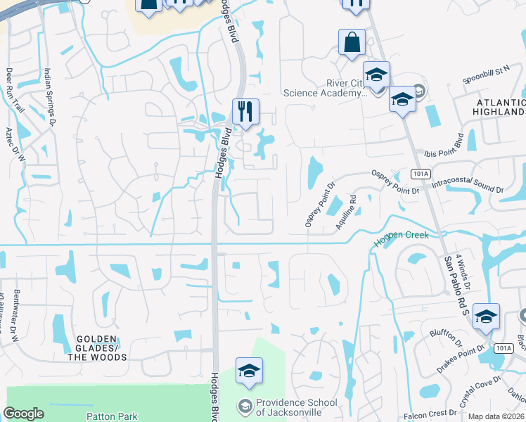 map of restaurants, bars, coffee shops, grocery stores, and more near 2343 Paramount Drive in Jacksonville
