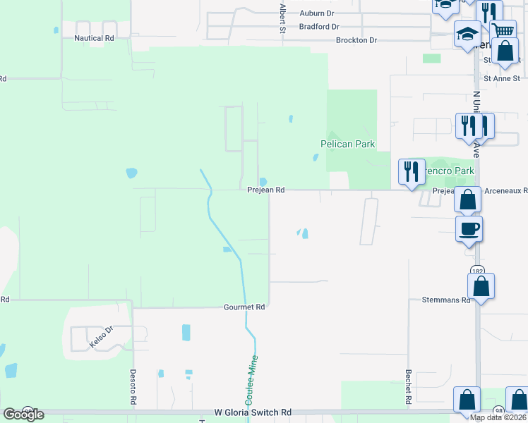 map of restaurants, bars, coffee shops, grocery stores, and more near 112 Gourmet Road in Carencro