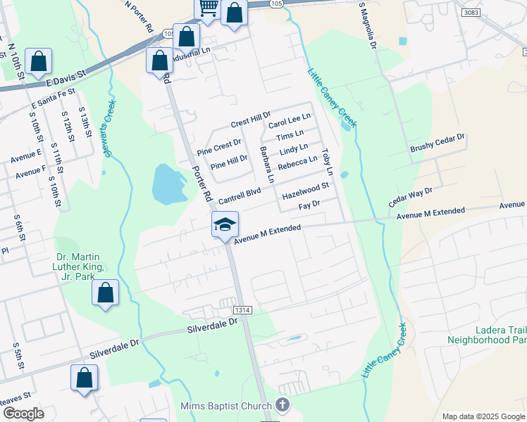 map of restaurants, bars, coffee shops, grocery stores, and more near 1623 Hazelwood Street in Conroe