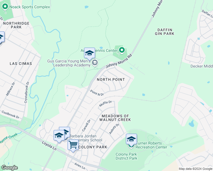map of restaurants, bars, coffee shops, grocery stores, and more near 7529 Compass Drive in Austin