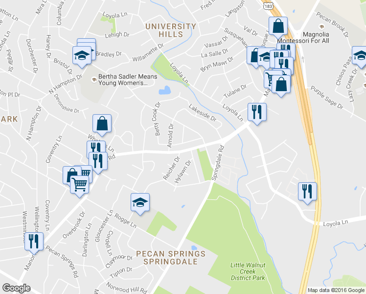 map of restaurants, bars, coffee shops, grocery stores, and more near 63 Vioitha Drive in Austin