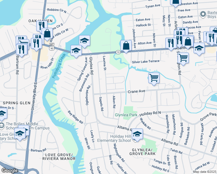map of restaurants, bars, coffee shops, grocery stores, and more near 333 Laurina Street in Jacksonville