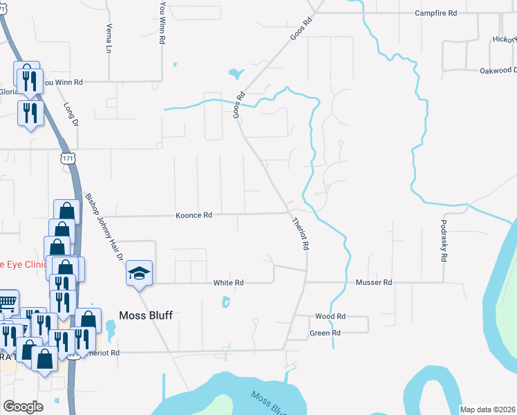 map of restaurants, bars, coffee shops, grocery stores, and more near 857 Post Oak Rd in Lake Charles