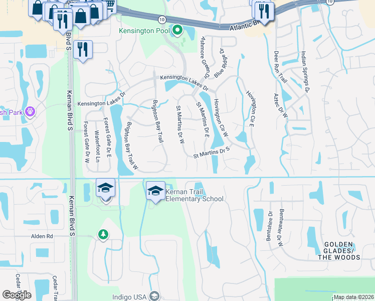 map of restaurants, bars, coffee shops, grocery stores, and more near 2142 Saint Martins Drive West in Jacksonville